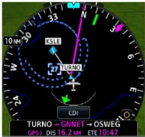 10 NM KSLE 27 TURNO CDI TURNO → GNNET → OSWEG GPS1 DIS 16.2 NM ETE 10:47
