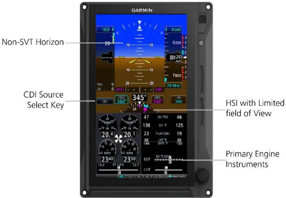 GARMIN Non-SVT Horizon CDI Source Select Key HSI with Limited field of View Primary Engine Instruments