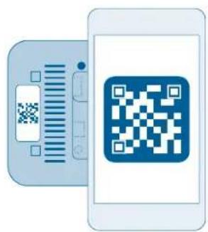 Illustration showing a QR code scanning over a smartphone screen, with a QR code on the left and a mobile payment interface.