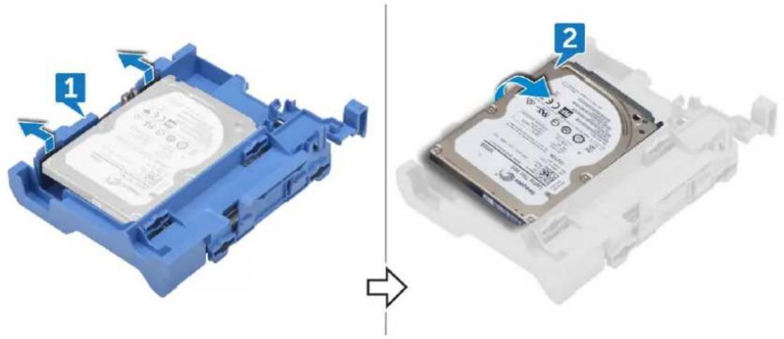 DELL OptiPlex 5055 - Removing 2.5-inch hard drive from the hard drive bracket - 1