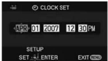 CLOCK SET APR 01 2007 12 30 PM SETUP SET ENTER EXIT MENU