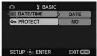 BASIC DATE/TIME DATE PROTECT NO SETUP ENTER EXIT