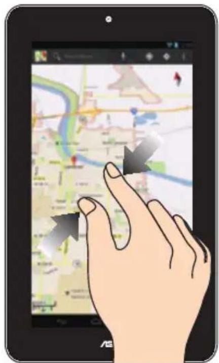 Illustration of a hand interacting with a tablet displaying a map interface, with directional arrows indicating navigation or movement.