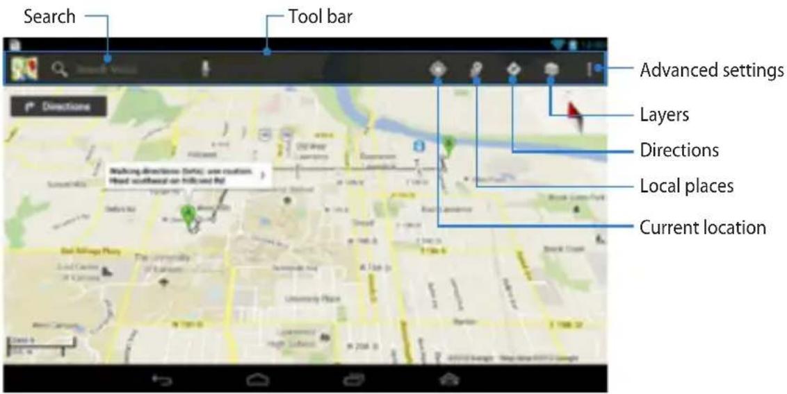 Search Tool bar Advanced settings Layers Directions Local places Current location