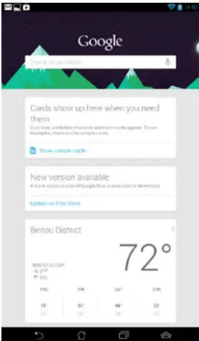 Google Hearful or can't go on Cards show up here when you need them Over time, predictors improves and return cards appose. It's our examples check out the sample cards. Show sample cards New version available A more record version of Google Note is available for download. Updates or Play Store Beitou District 72° MOSTLY O'LEIGH -80 ° 50% 15° 51° 60° 27° 50° SAT JUN
