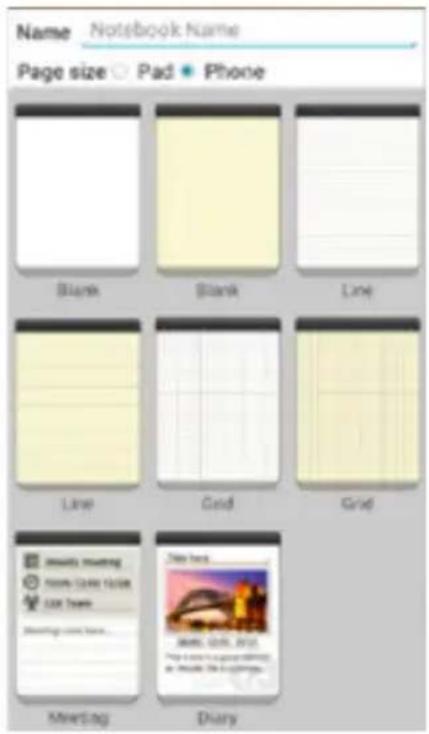 Name Notebook Name Page size ○ Pad ● Phone Blank Blank Line Line Grid Grid Meeting Dairy