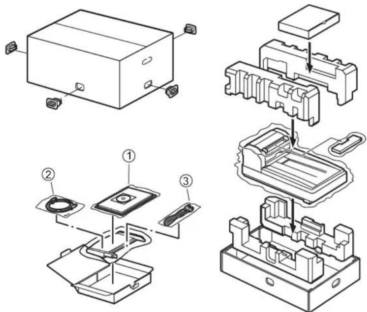 Exploded view diagram of an electronic device showing internal components and assembly steps