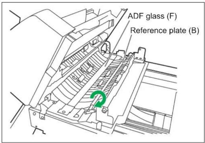 ADF glass (F) Reference plate (B)