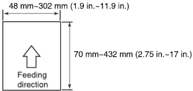 48 mm~302 mm (1.9 in.~11.9 in.) 70 mm~432 mm (2.75 in.~17 in.) Feeding direction