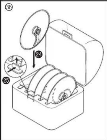 Technical diagram of a mechanical device with labeled parts and an inset showing internal components