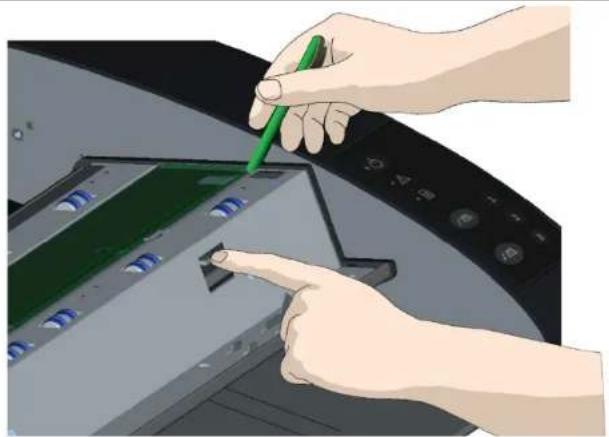 Contex IQ Quattro 44 MFP2GO - Detaching the glass plate – free the 1^st latch - 2