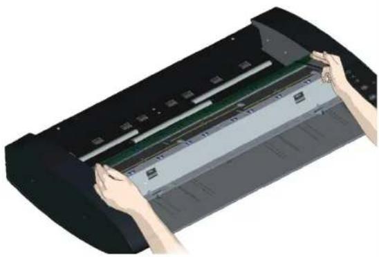 Contex IQ Quattro 44 MFP2GO - lower a new glass plate into the scanner - 2