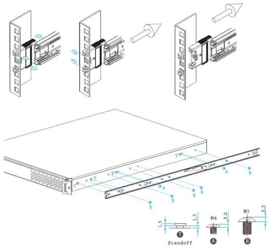 Technical diagram illustrating assembly steps of a mechanical component with labeled parts and dimensional annotations