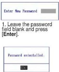Enter New Password 1. Leave the password field blank and press [Enter]. Password uninstalled. OK!