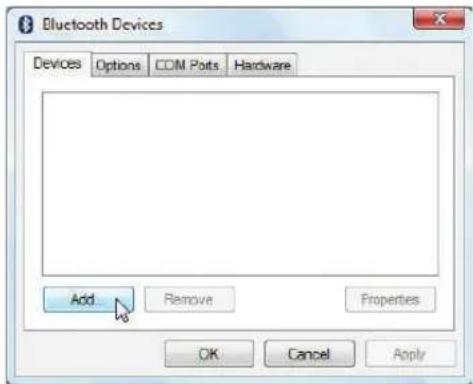 Bluetooth Devices Devices Options COM Ports Hardware Add Remove Properties OK Cancel Apply