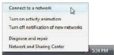 Connect to a network Turn on activity animation Turn off notification of new networks Diagnose end repair Network and Sharing Center