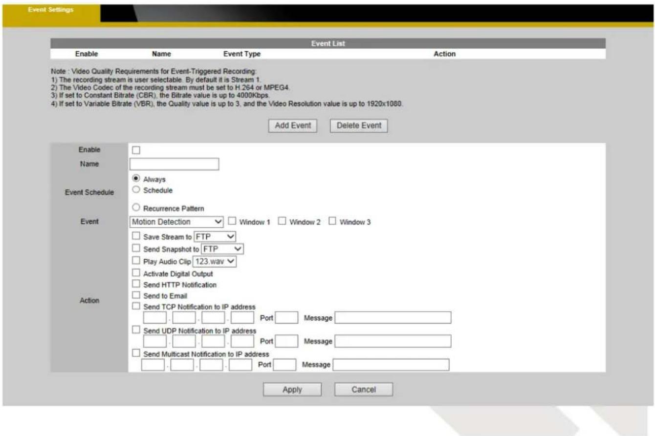 Brickcom OB-202Ae - Event Settings - 2