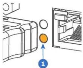 Diagram showing a device with two circular components and an arrow pointing to a highlighted orange circle labeled '1'