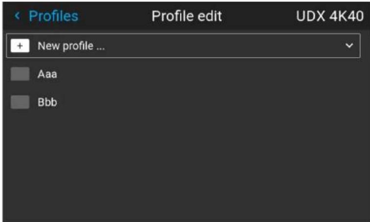 Profiles Profile edit UDX 4K40 + New profile ... Aaa Bbb