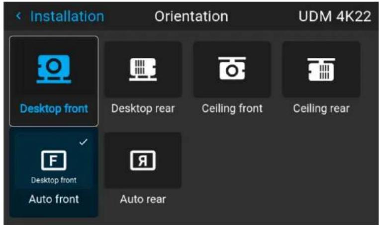 Installation Orientation UDM 4K22 Desktop front Desktop rear Ceiling front Ceiling rear Desktop front Auto front Auto rear