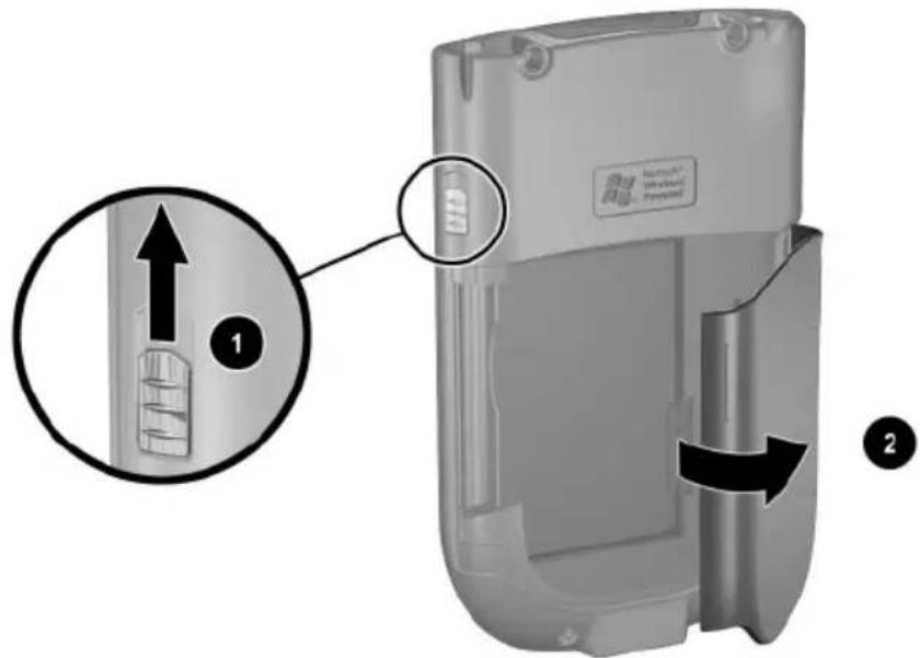 Diagram of a device with labeled parts and directional arrows, showing internal components and movement indicators.