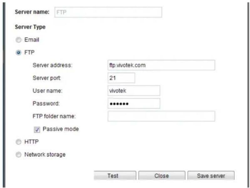 Vivotek Supreme IP8162 - Server type - FTP - 1