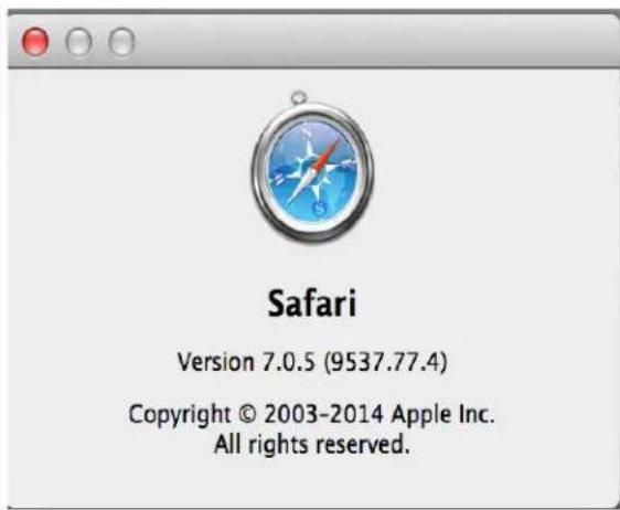 Safari Version 7.0.5 (9537.77.4) Copyright © 2003-2014 Apple Inc. All rights reserved.