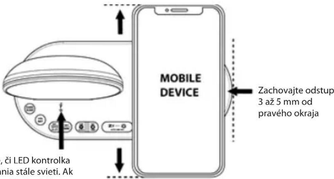 MOBILE DEVICE Zachovajte odstup 3 až 5 mm od pravého okraja , či LED kontrolka ania stále svieti. Ak