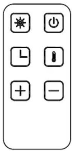 Image of a remote control with six function icons: star, power, clock, thermometer, plus, and minus.