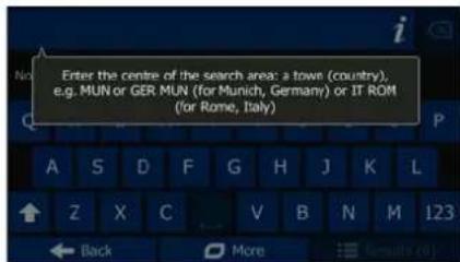 Enter the centre of the search area: a town (country), e.g. MUN or GER MUN (for Munich, Germany) or IT ROM (for Rome, Italy)