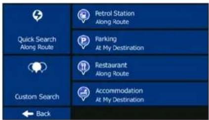 Quick Search Along Route Custom Search Back Petrol Station Along Route Parking At My Destination Restaurant Along Route Accommodation At My Destination