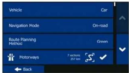 Vehicle Car Navigation Mode On-road Route Planning Method Green Motorways 7 sections 257 km Back