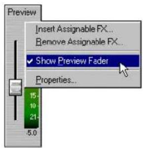Preview Insert Assignable FX... Remove Assignable FX... ✓ Show Preview Fader Properties...
