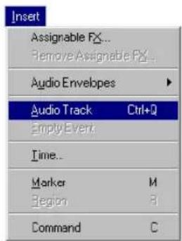 Insert Assignable FX... Remove Assignable FX... Audio Envelopes Audio Track Ctrl+Q Empty Everk Time... Marker M Region 3 Command C