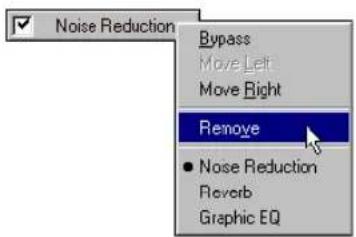 Noise Reduction Bypass Move Left Move Right Remove Noise Reduction Reverb Graphic EQ