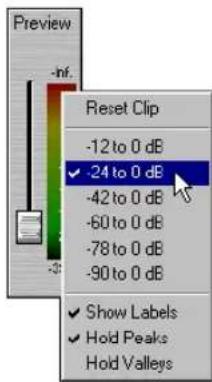 Preview -Inf. Reset Clip -12 to 0 dB ✓ 24 to 0 dB -42 to 0 dB -60 to 0 dB -78 to 0 dB -90 to 0 dB ✓ Show Labels ✓ Hold Peaks Hold Valleys