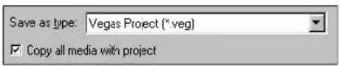 Save as type: Vegas Project (*veg) ✓ Copy all media with project