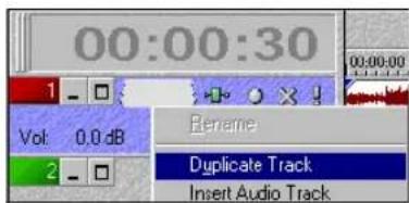 00:00:30 1 Vol 0.0 dB 2 Rename Duplicate Track Insert Audio Track