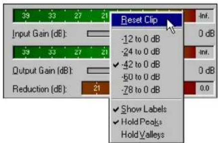 39 33 27 21 Input Gain (dB): 39 33 27 21 Output Gain (dB): Reduction (dB): 21 Reset Clip -12 to 0 dB -24 to 0 dB -42 to 0 dB -60 to 0 dB -78 to 0 dB Show Labels Hold Peaks Hold Valleys