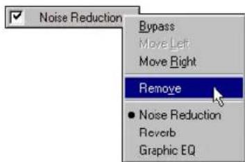 Noise Reduction Bypass Move Left Move Right Remove Noise Reduction Reverb Graphic EQ