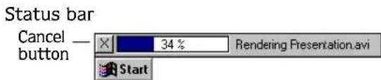 Status bar Cancel — button — 34 % Rendering Presentation.avi Start
