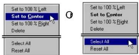 Set to 100 % Left Set to Center Set to 100 % Right Delete Select All Reset All Set to 100 % Left Set to Center Set to 100 % Right Delete Select All Reset All