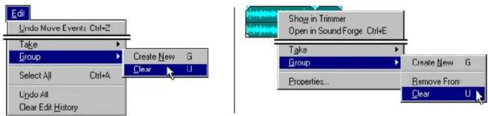 Edit Undo Move Events Ctrl+Z Take Group Create New G Select All Ctrl+A Clear U Undo All Clear Edit History Show in Trimmer Open in Sound Forge Ctrl+E Take Group Create New G Properties... Remove From Clear U