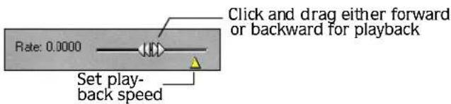 Rate: 0.0000 Click and drag either forward or backward for playback Set play- back speed