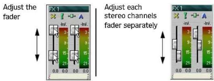 Adjust the fader FX 1 -Inf. 3 3 9 9 15 15 21 21 0.0 0.0 0.0 0.0 Adjust each stereo channels fader separately FX 1 -Inf. 3 3 9 9 15 15 21 21 0.0 0.0 0.0 0.0