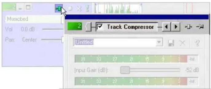 Musicbed Vol 0.0 dB Pan Center Track Compressor Untitled 39 33 27 2 15 4 3 -Inf. Input Gain (dB): 52 dB 39 33 27 2 15 4 3 -Inf.