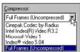 Compressor: Full Frames (Uncompressed) Cinepak Codec by Radius Intel Indeo(R) Video R3.2 Microsoft Video 1 Indeo® video 5.04 Full Frames (Uncompressed)