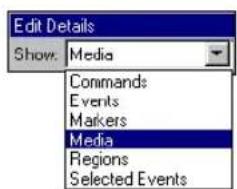 Edit Details Show: Media Commands Events Markers Media Regions Selected Events