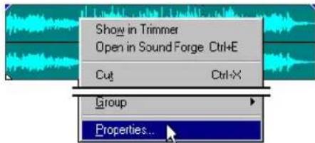 Show in Trimmer Open in Sound Forge Ctrl+E Cut Ctrl+X Group Properties...