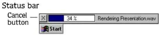 Status bar Cancel — button — 34 % Rendering Presentation.wav Start